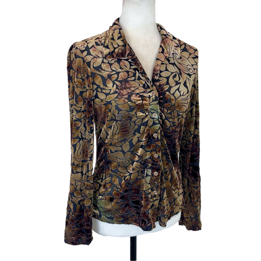 Bronze burnout velvet floral shirt